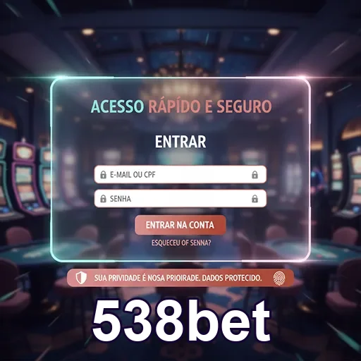 Tela de login da 538bet destacando segurança no acesso.