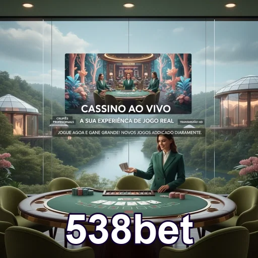Imagem do cassino ao vivo da plataforma 538bet com crupiês.