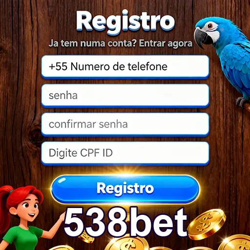 Tela de registro da 538bet com campos para dados pessoais.
