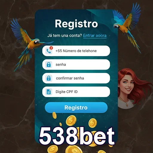 Tela de registro da 538bet com campos para telefone e CPF.