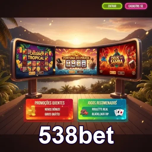 Tela de slots games na 538bet com temas variados.