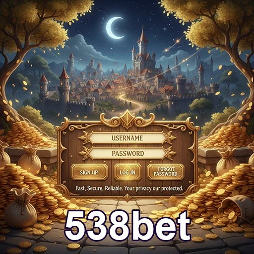 Tela de login com elementos de slots games na 538bet.
