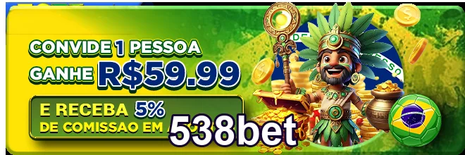 Promoção de convite em 538bet com personagem e prêmios.