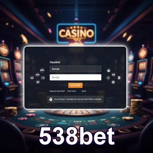 Tela de login do site 538bet com segurança destacada.